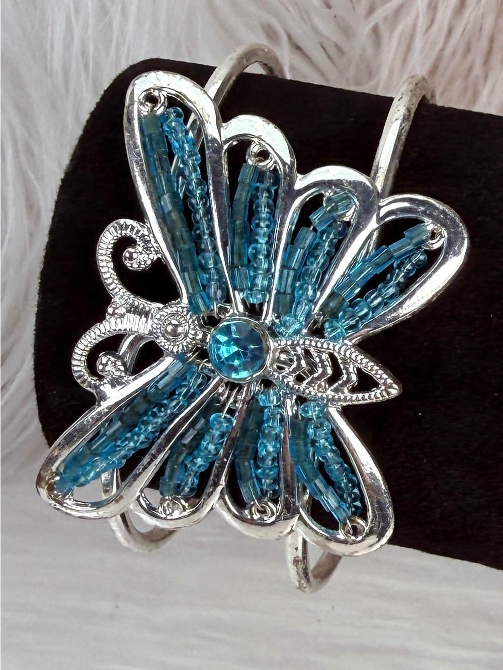Silvertone Blue Butterfly Hinged Bracelet